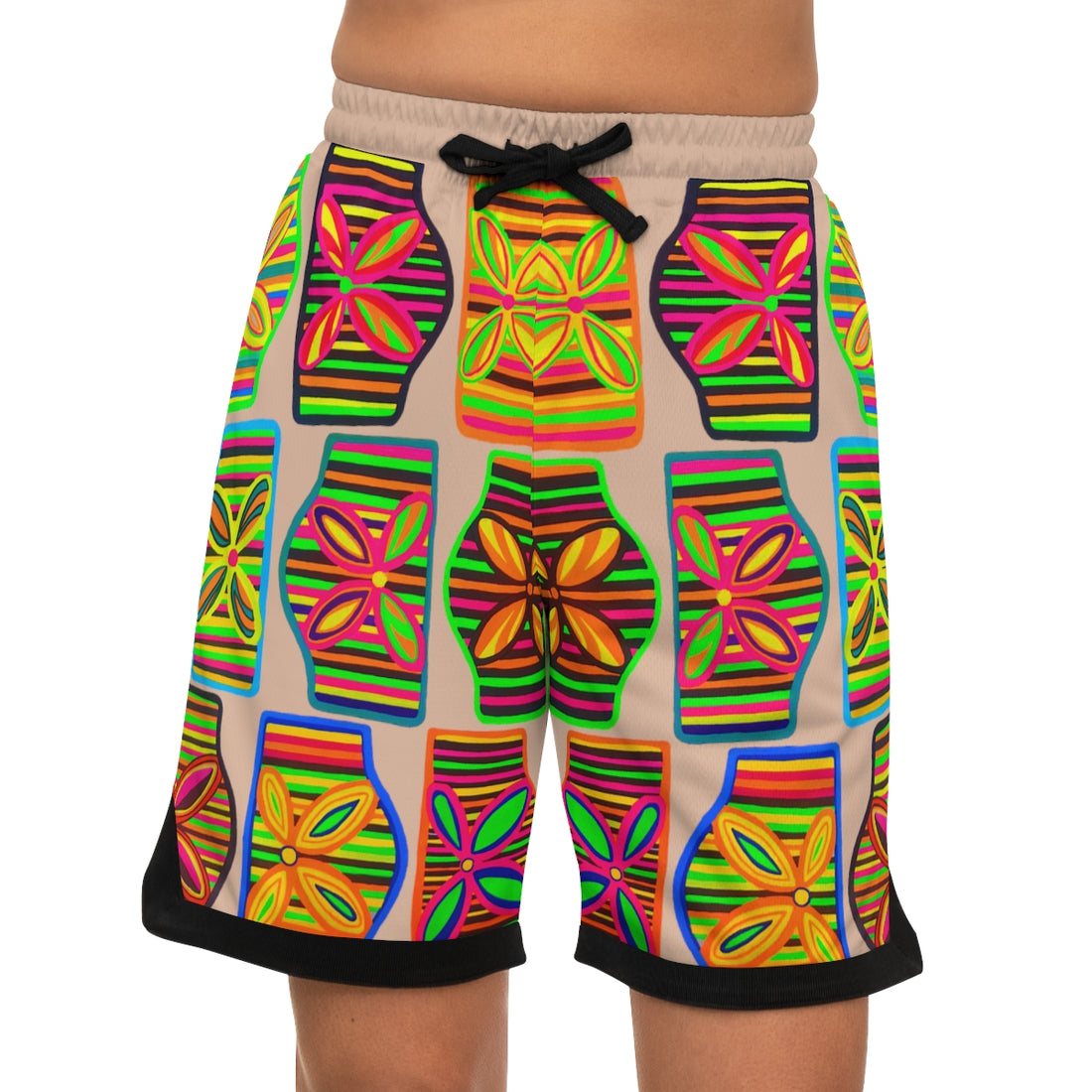 nude art deco print basketball shorts