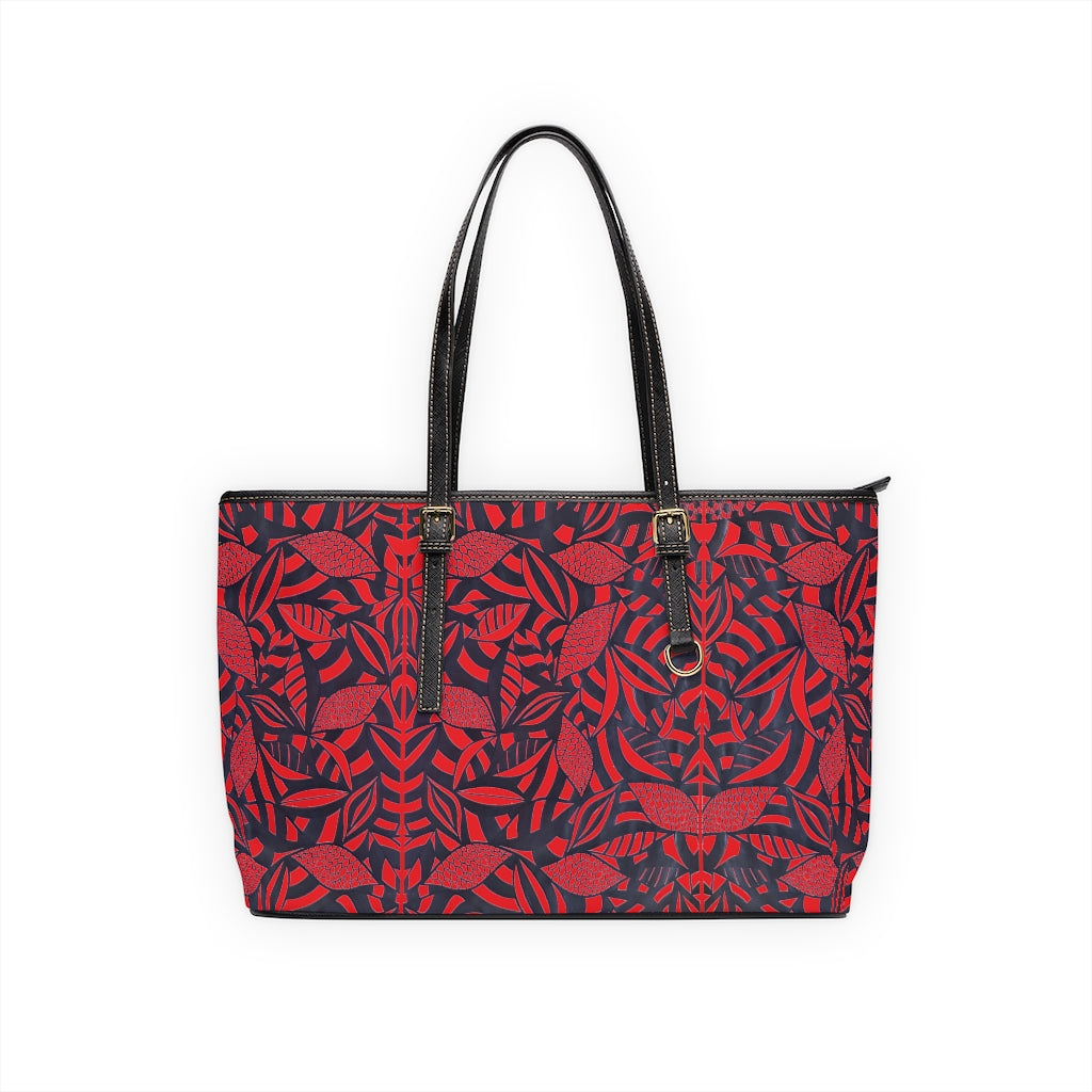 red tropical print tote