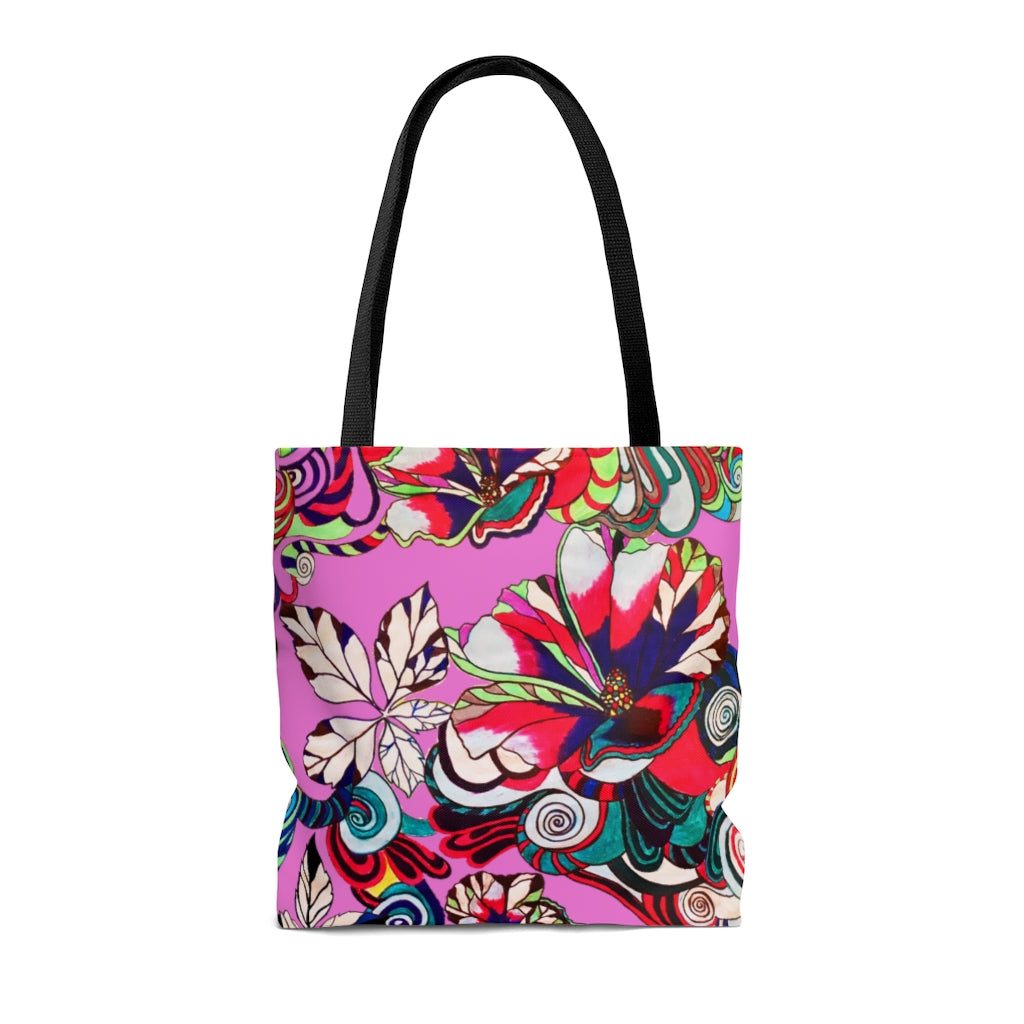 AOP Artsy Floral Pop Rose Tote Bag