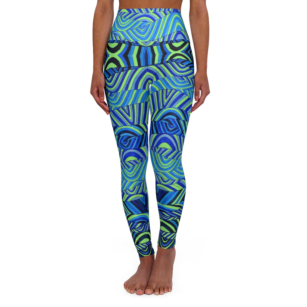 lime & blue psychedelic print yoga athleisure leggings for women