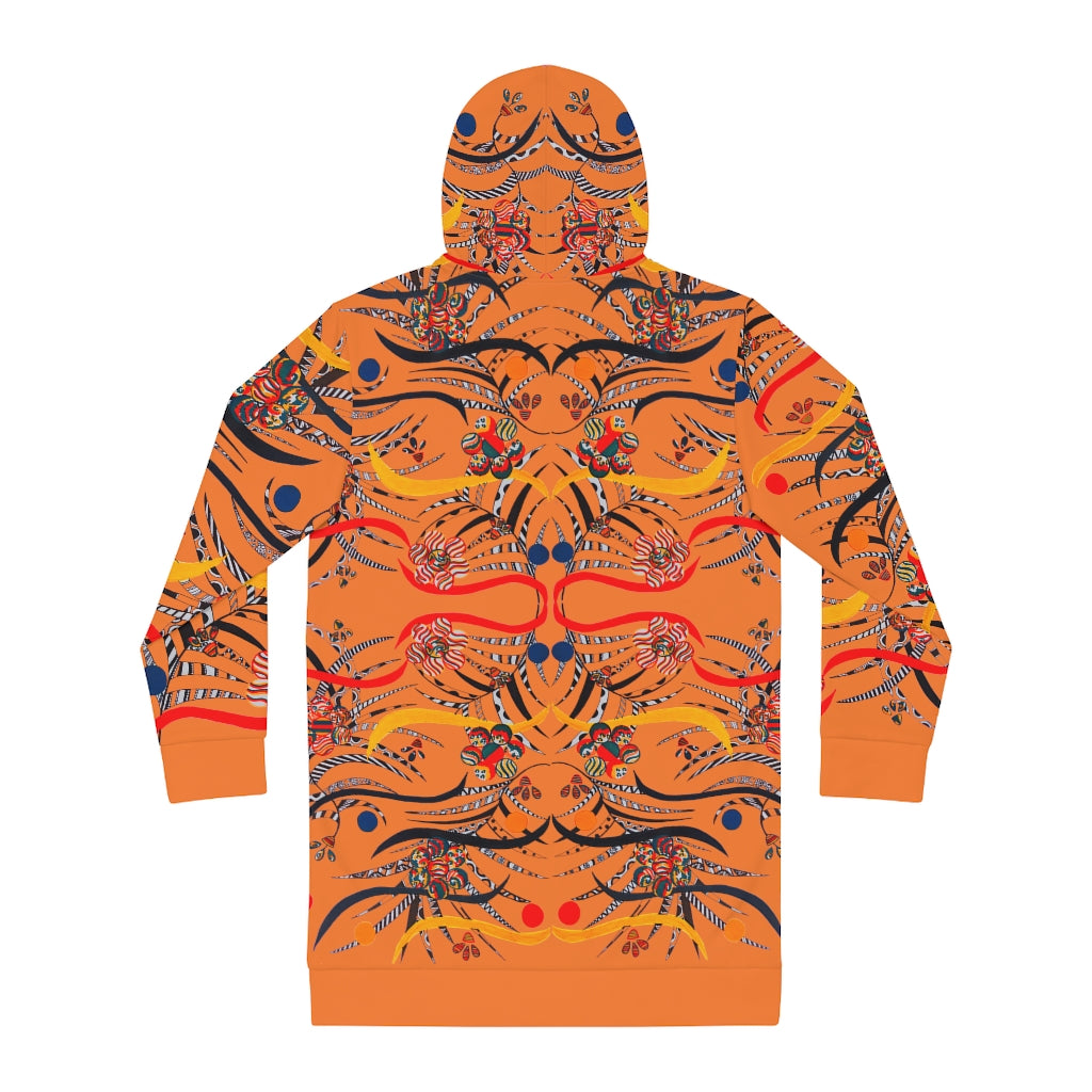 peach animal & floral print hoodie dress