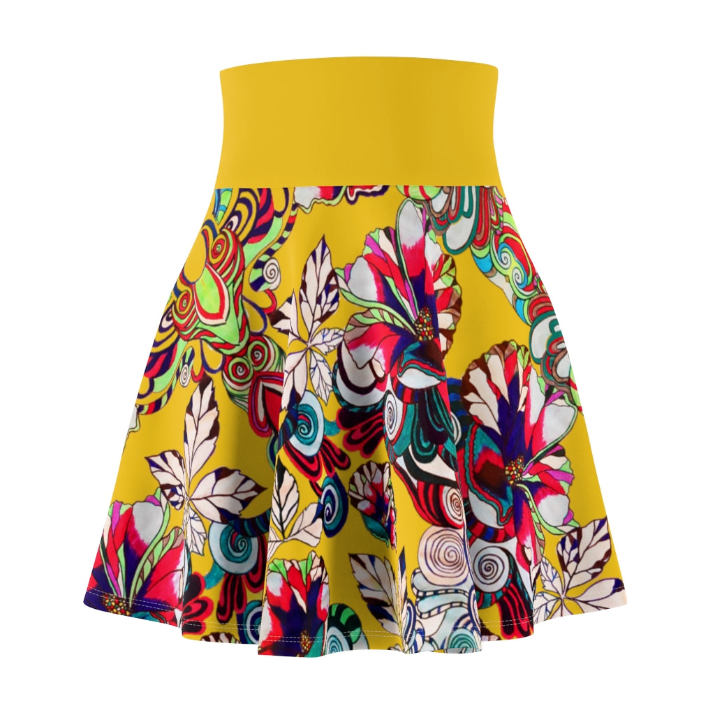 Graphic Floral Yellow Skater Skirt