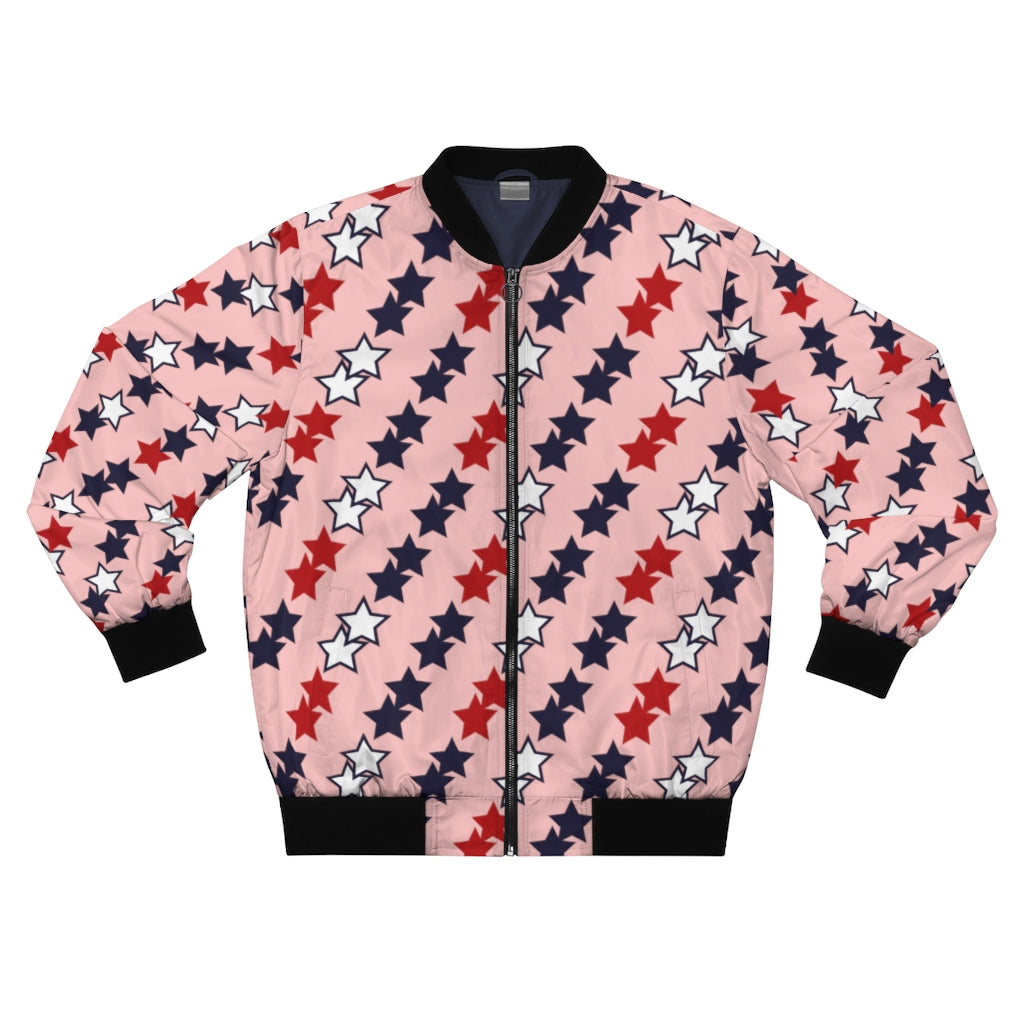 Pink men's wear star print bomber jacket