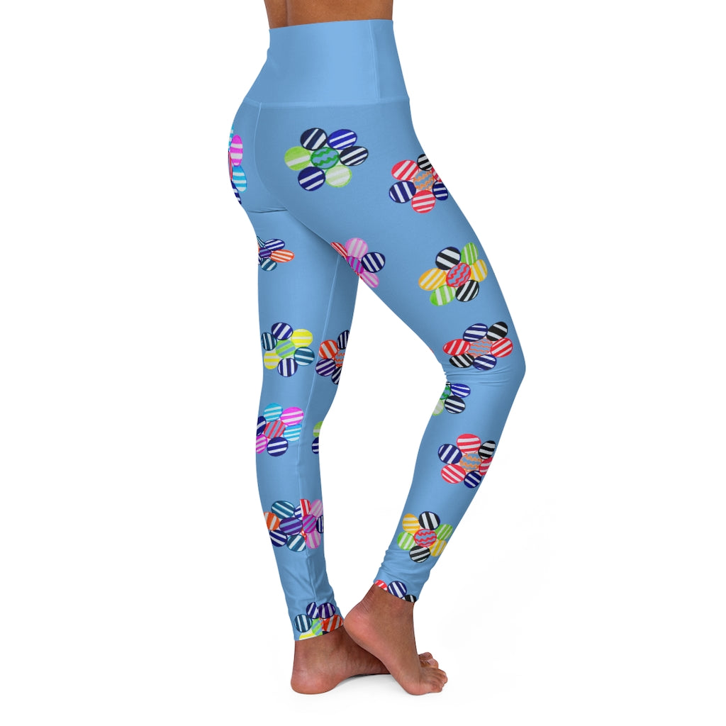 sky blue geometric floral printed yoga leggings