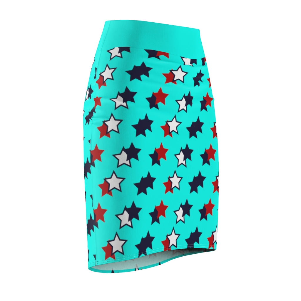 AOP Starry Cyan Pencil Skirt