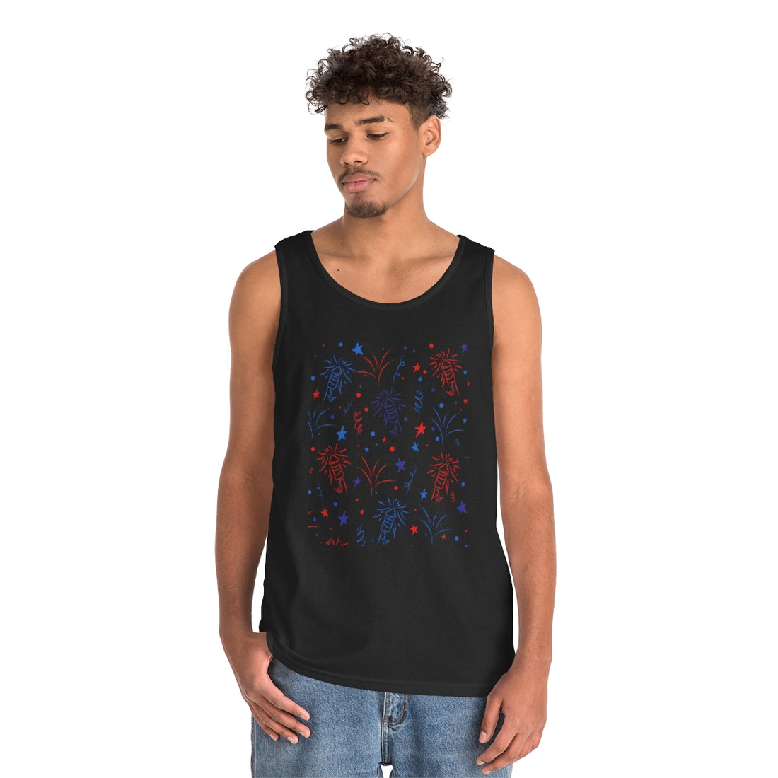 black firecracker print unisex tank top