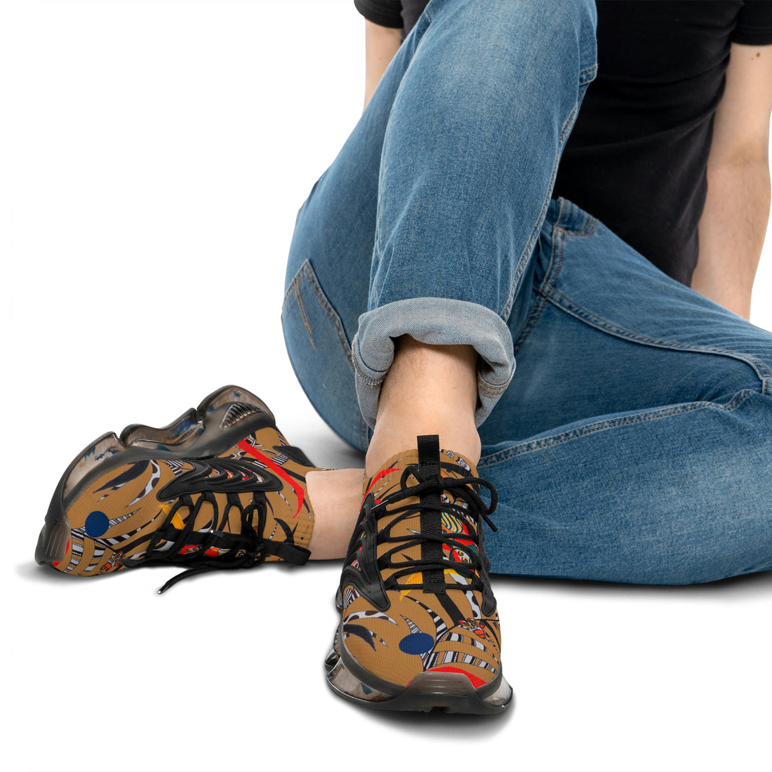 tussock brown men's floral and animal print mesh knit sneakers