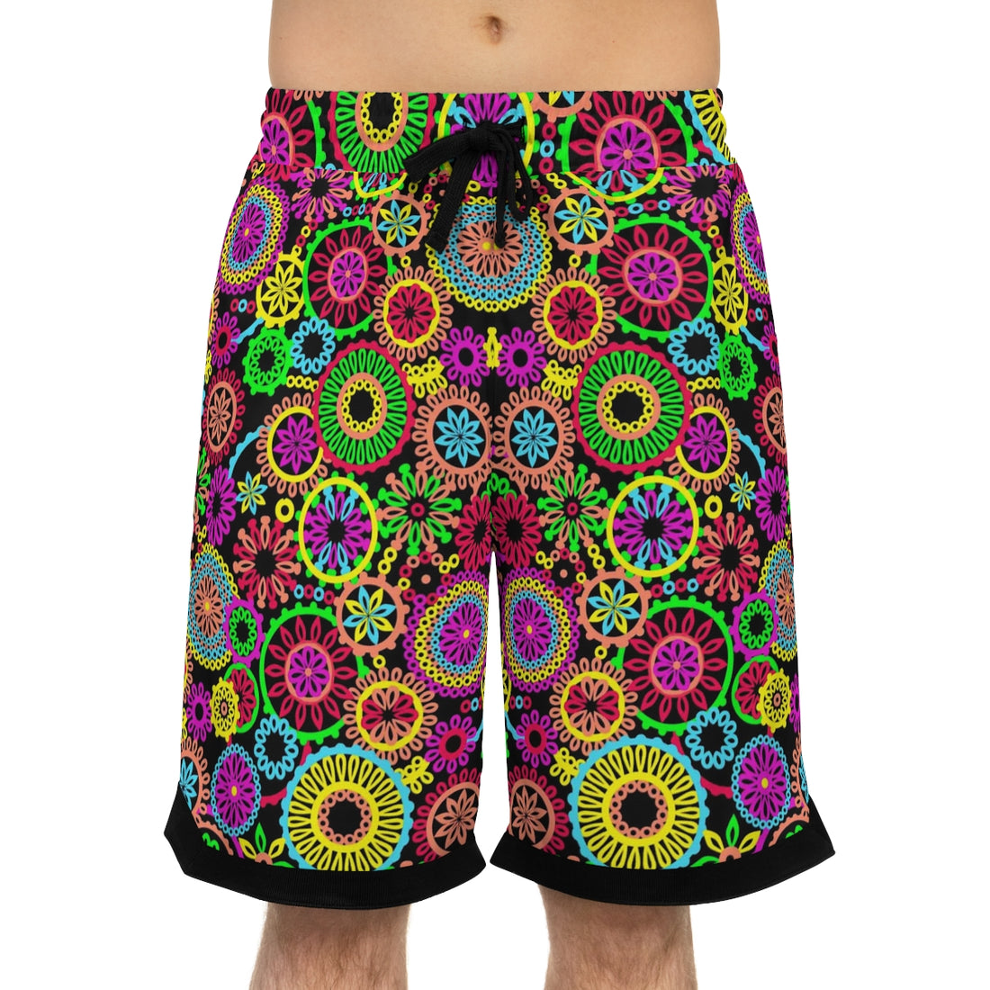Black 70's Vibe Basketball Rib Shorts (AOP)