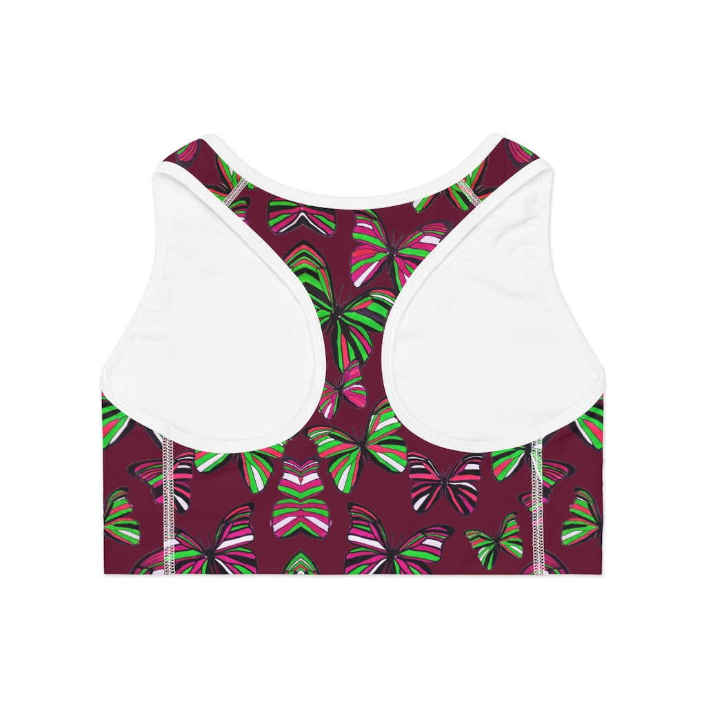Marsala Butterfly (AOP) Sports Bra