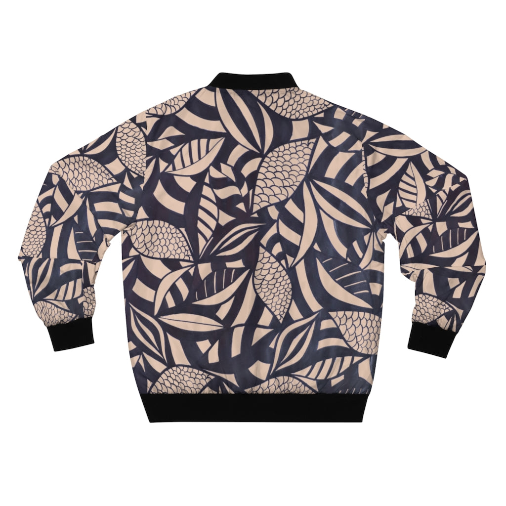 nude tropical leaves print men's bomber jacket