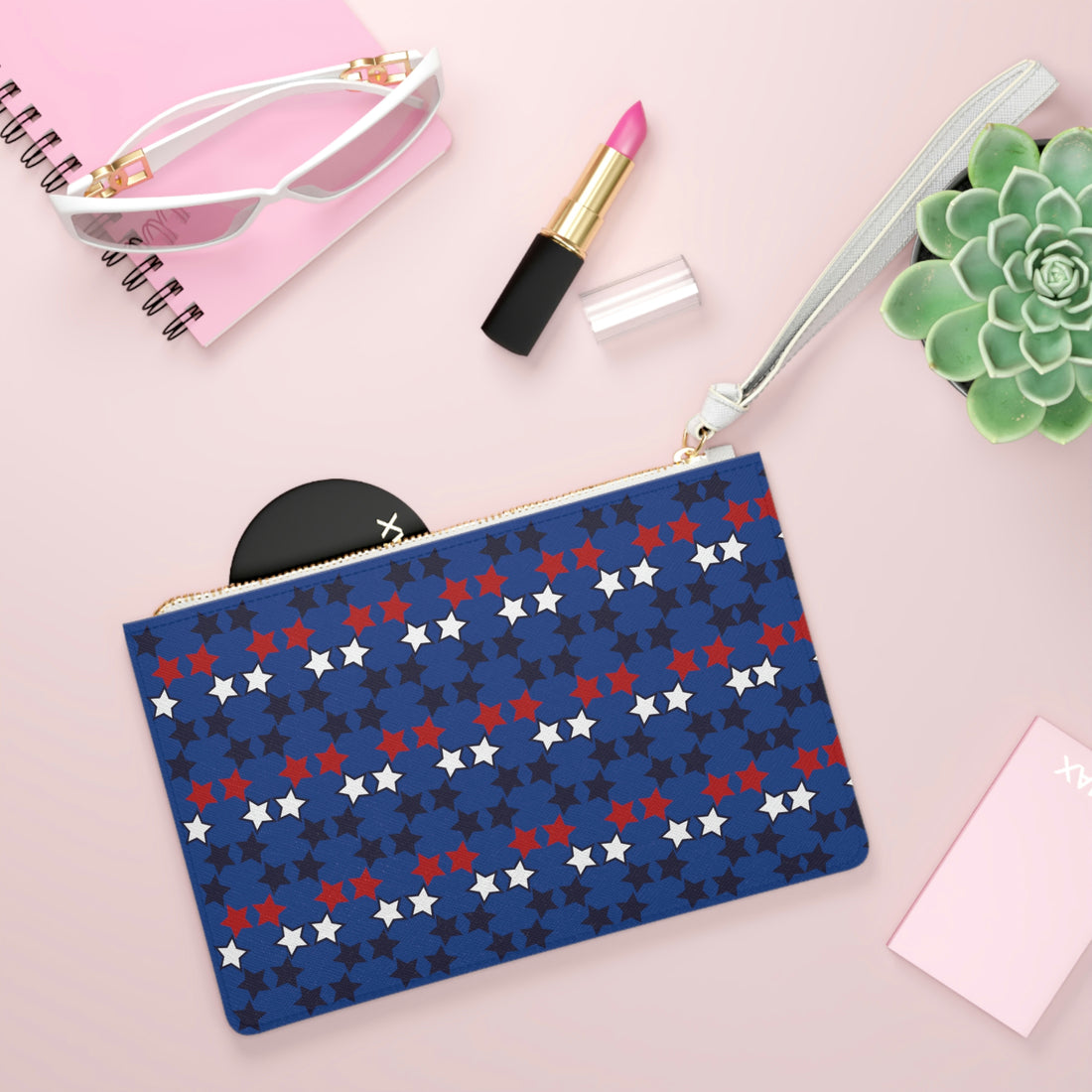 royal blue star print clutch bag
