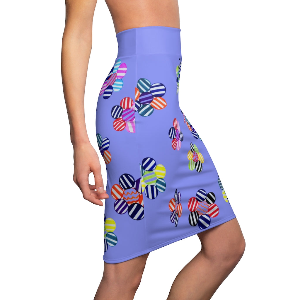 Very Peri Candy Florals Print Pencil Skirt