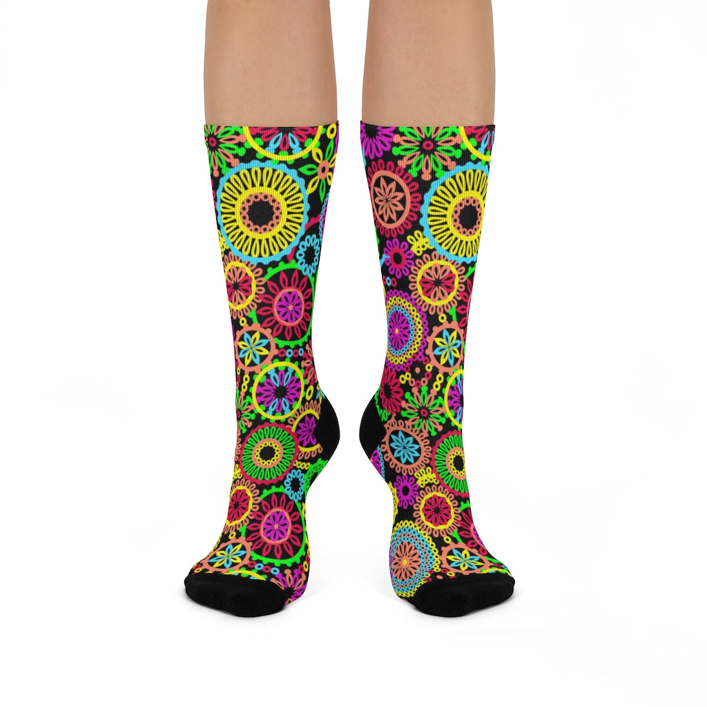 70s Vibe Black Crew Socks