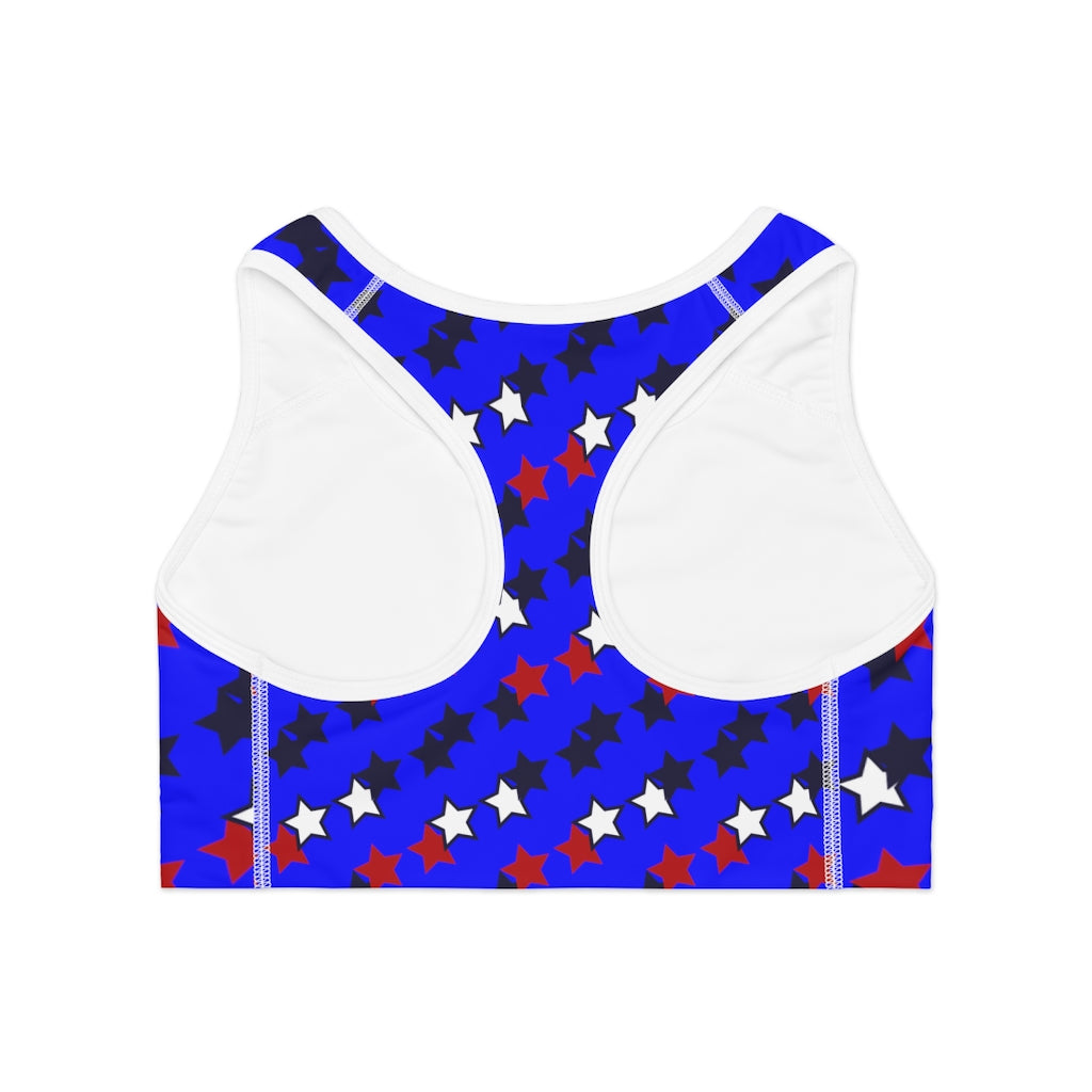 blue star print sports bra