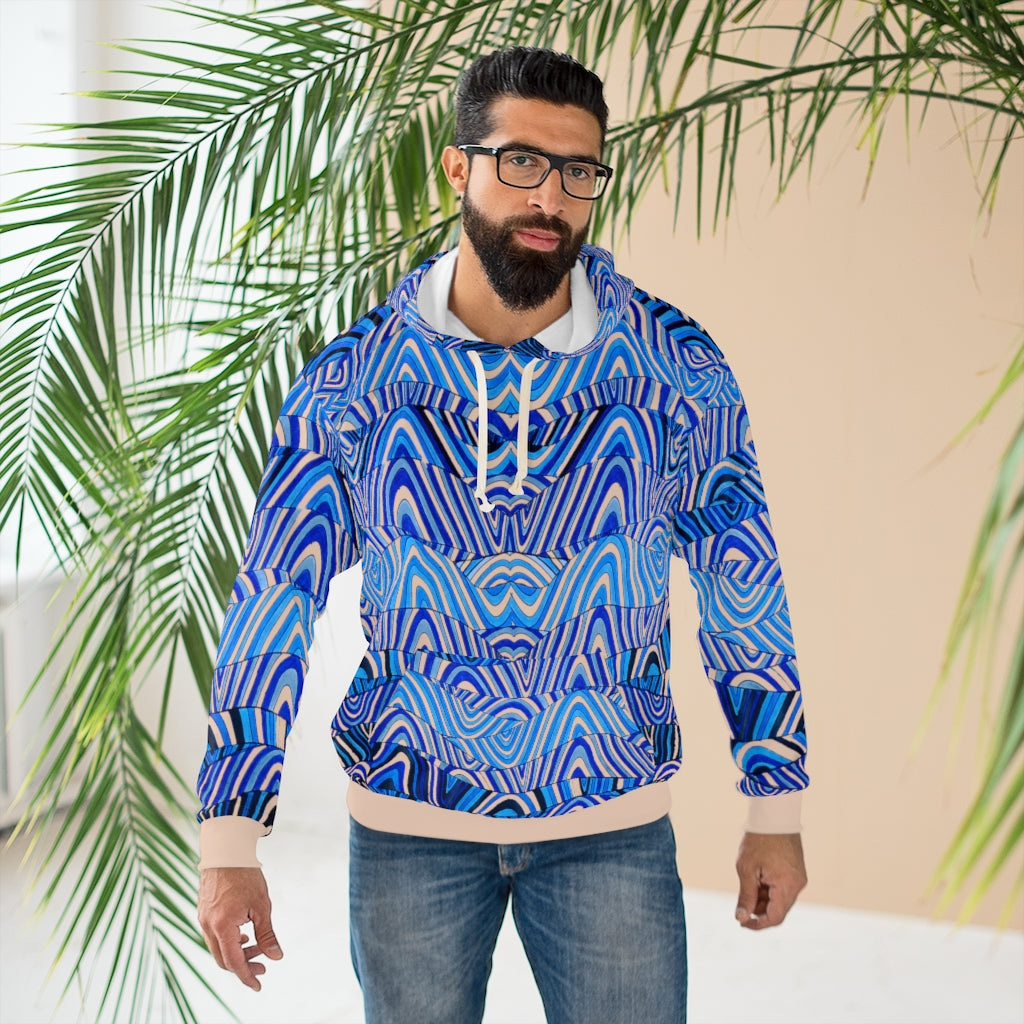 nude & blue psychedelic print unisex pullover hoodie
