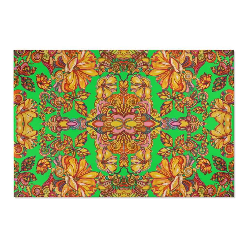 Artsy Floral Lawn Green Area Rug