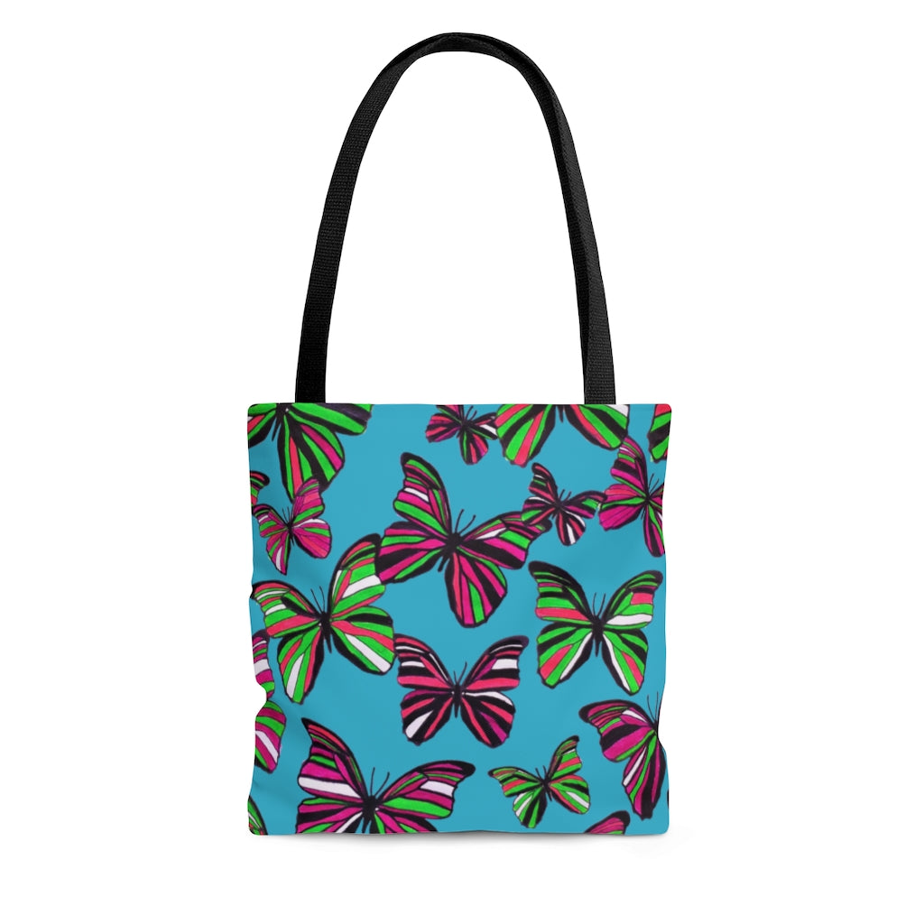 AOP Butterflies Aqua Tote Bag
