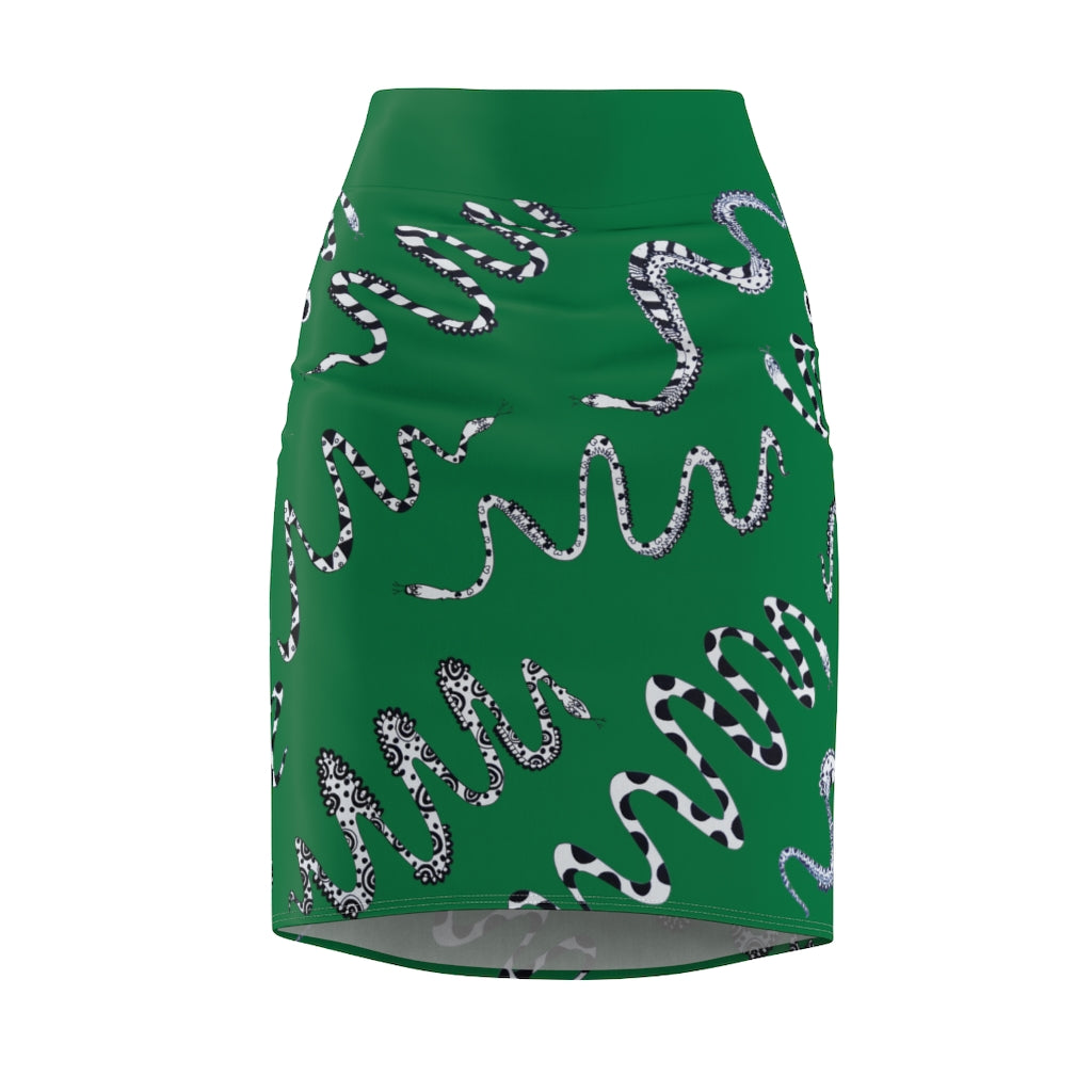 green snake print pencil skirt 