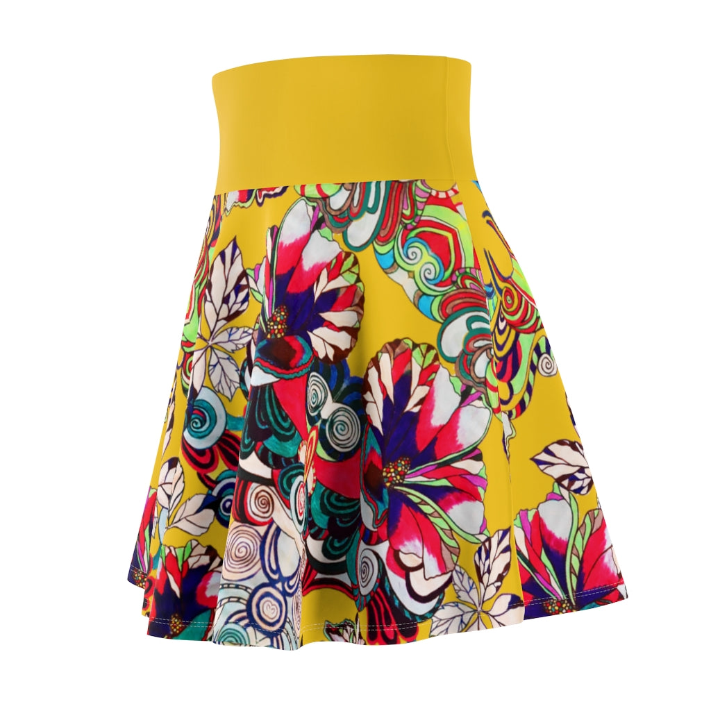 Graphic Floral Yellow Skater Skirt
