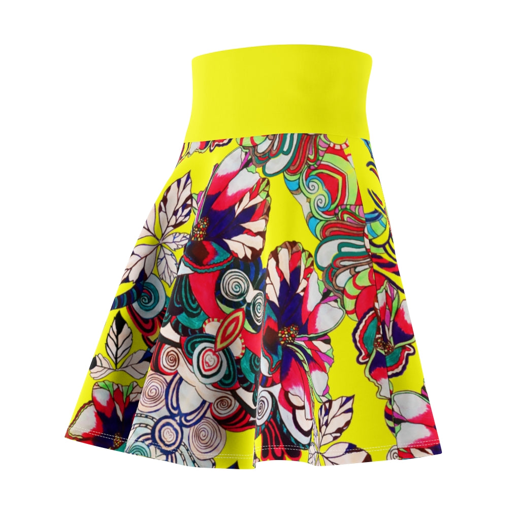 Graphic Floral Canary Skater Skirt