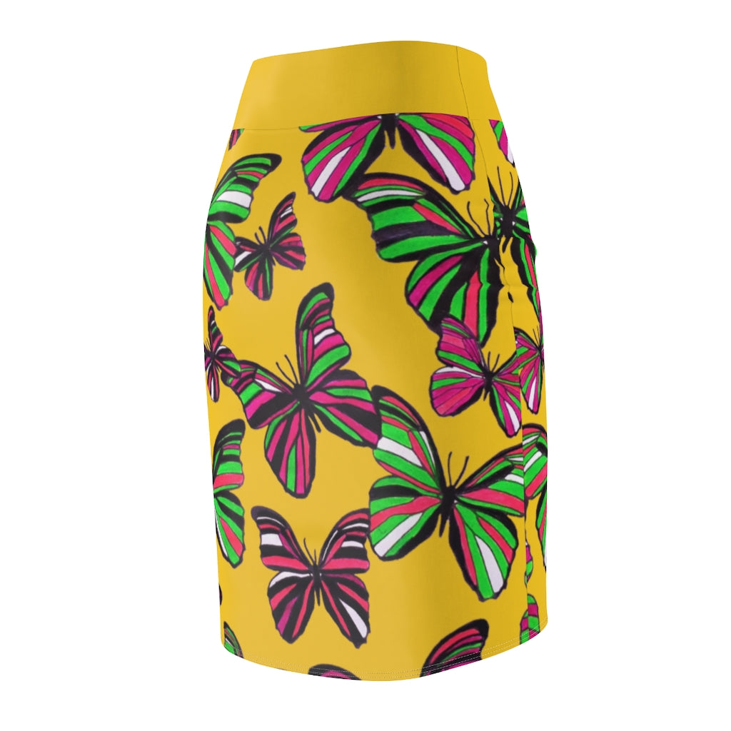 Yellow Butterflies Pencil Skirt