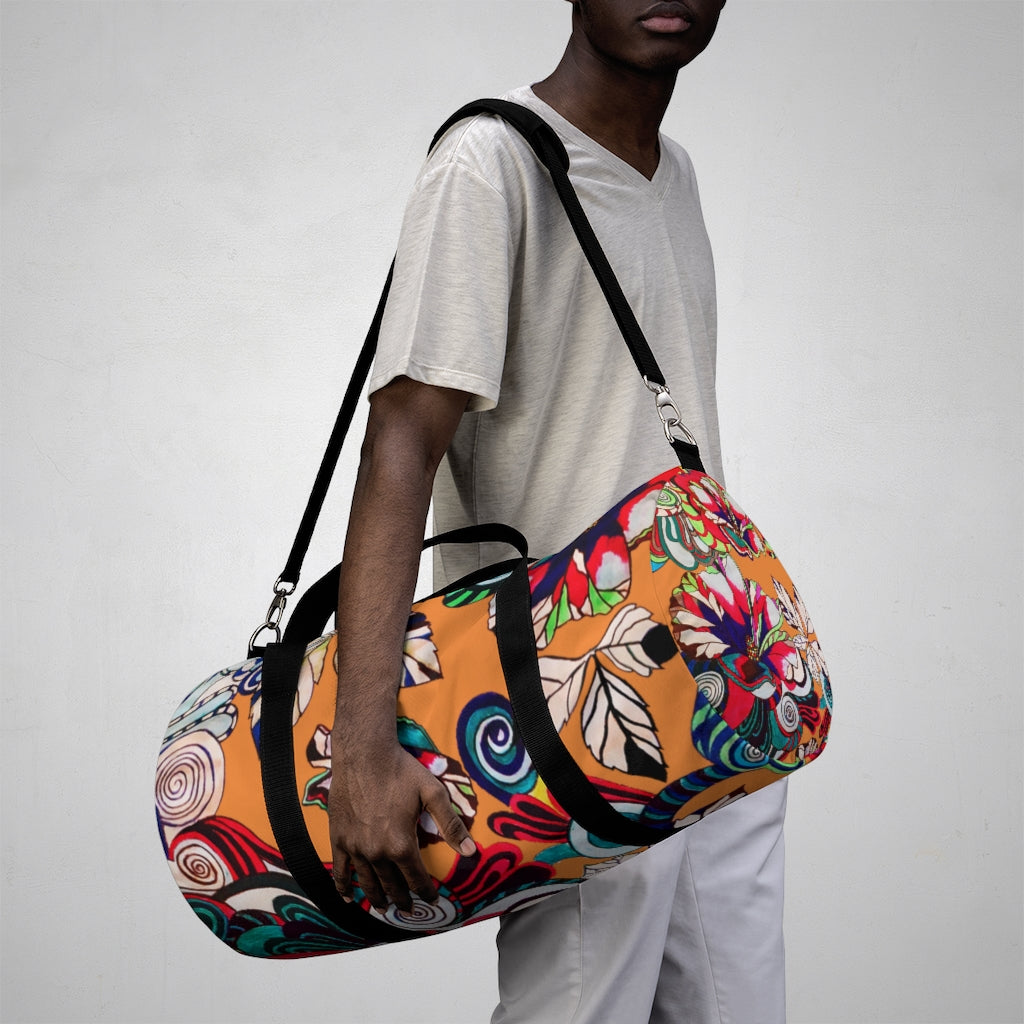 Artsy Floral Pop Peach Duffel Bag