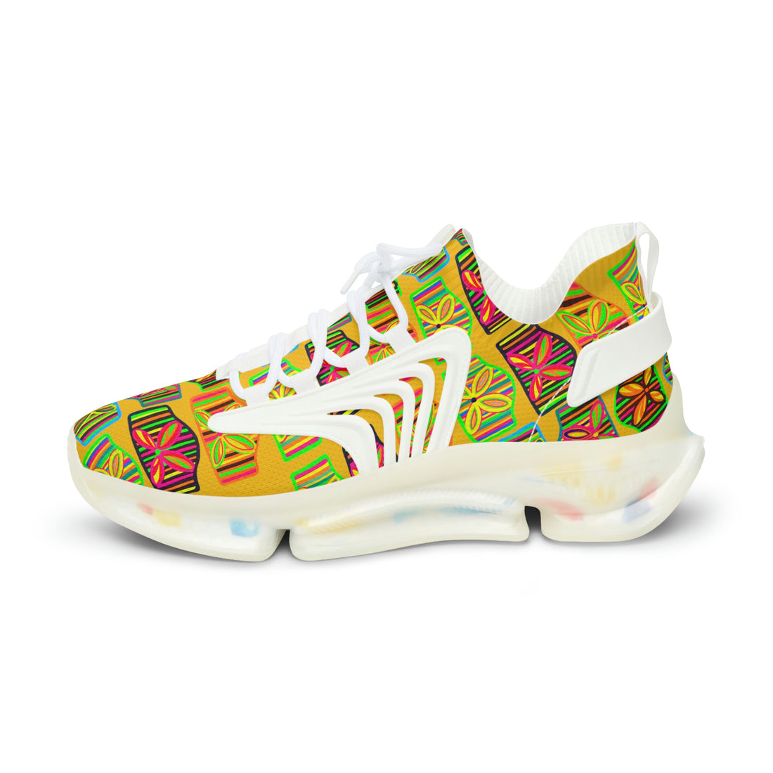 Yellow Deco Print OTT Men's Mesh Knit Sneakers