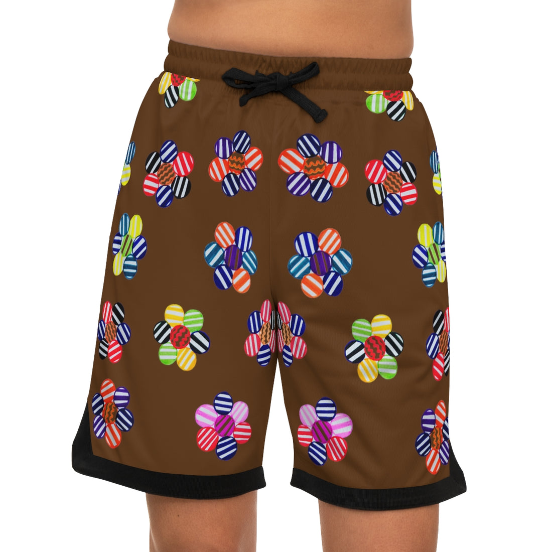 Brown Geo Floral Basketball Rib Shorts (AOP)