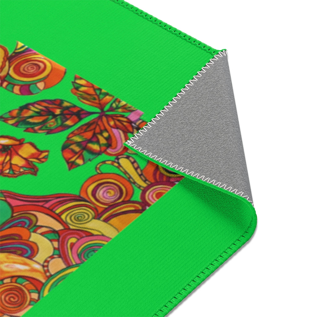 Artsy Floral Lawn Green Area Rug