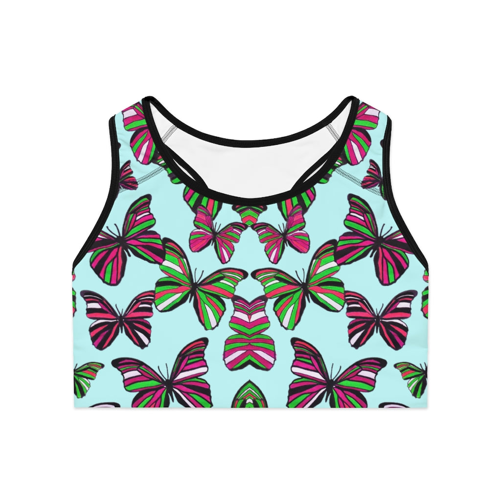 Icy Blue Butterfly (AOP) Sports Bra