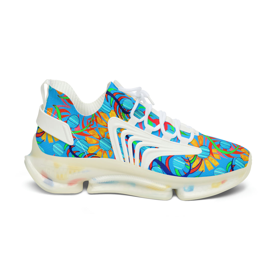 Aqua Sunflower Printed OTT Women's Mesh Knit Sneakers