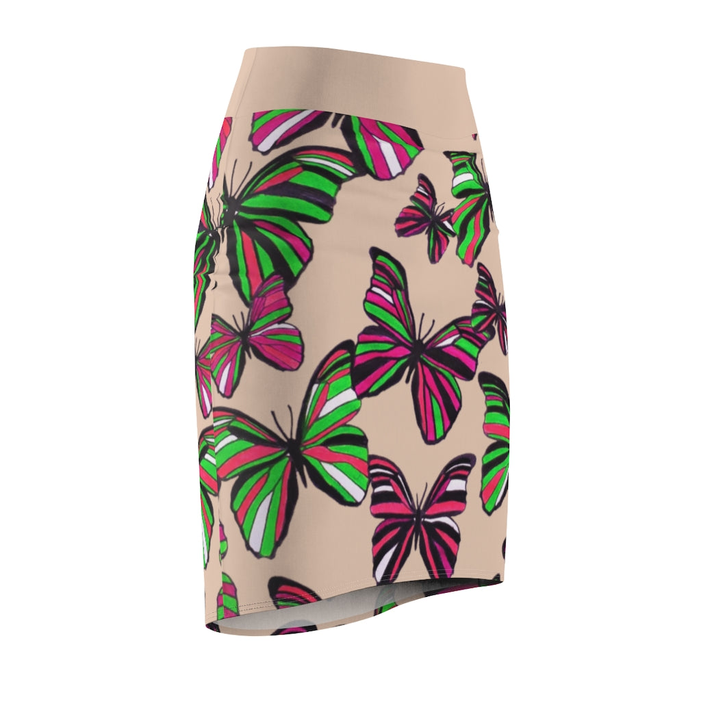 Nude Butterflies Pencil Skirt