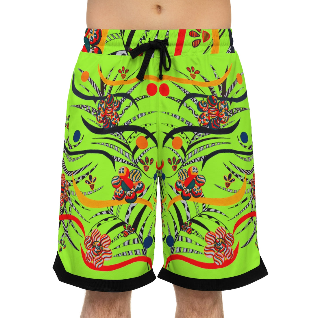 lime green floral & ropical print basketball shorts