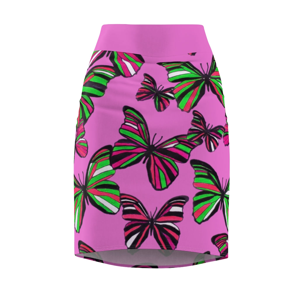 Rose Butterflies Pencil Skirt