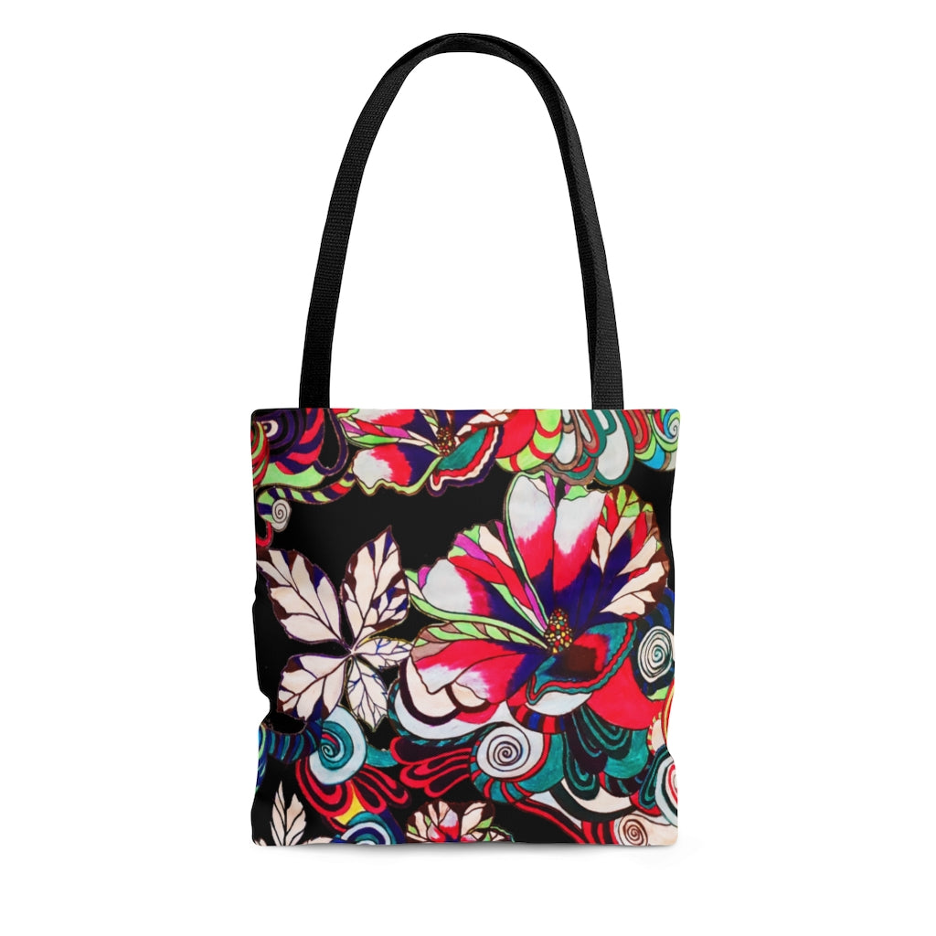 AOP Artsy Floral Pop Black Tote Bag