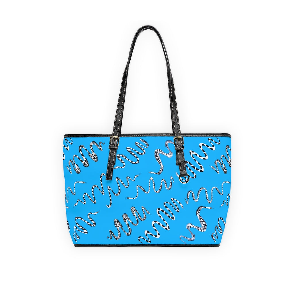aqua snake print tote bag