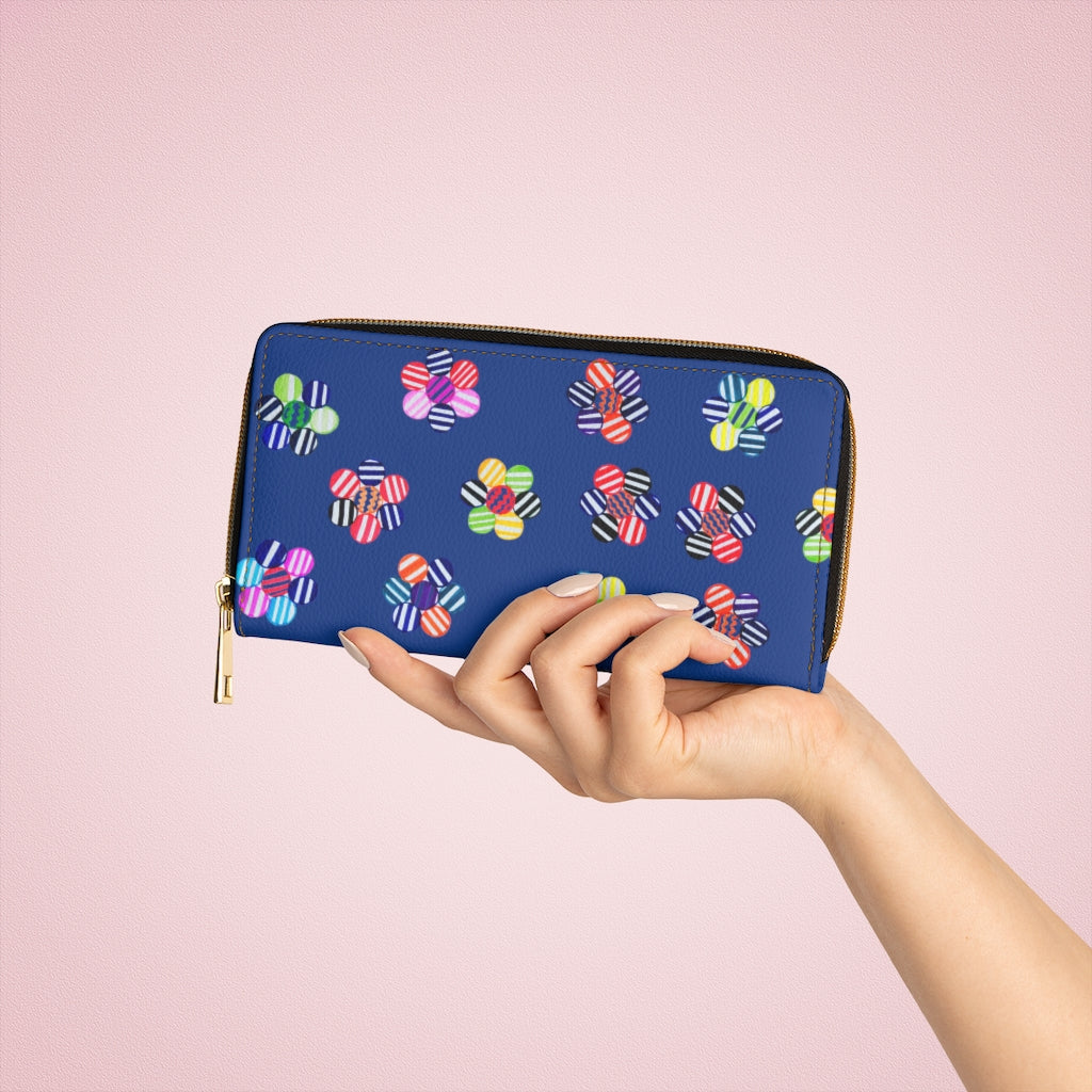 blue floral print clutch wallet