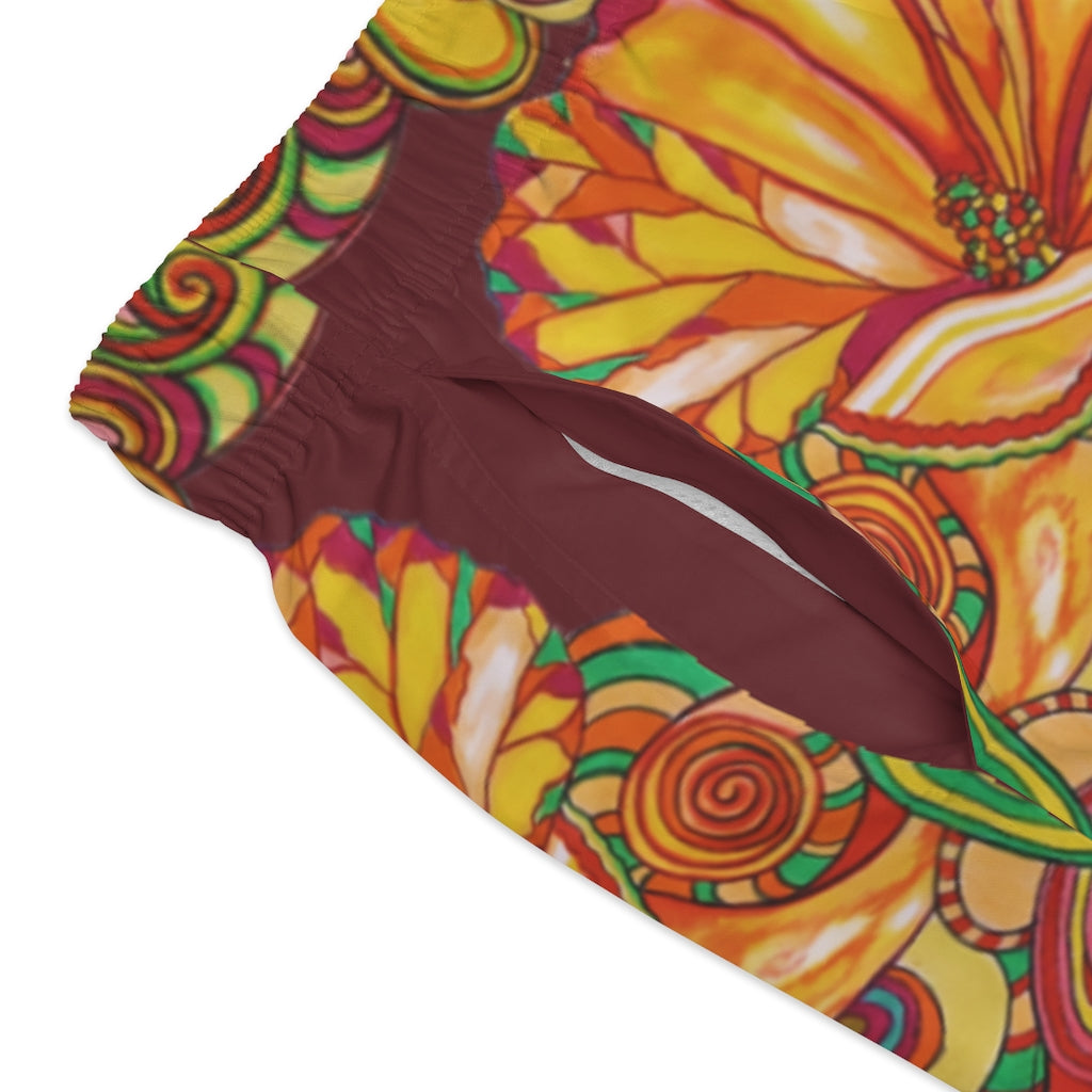 Artsy Floral Men's Marsala Swimming Trunks