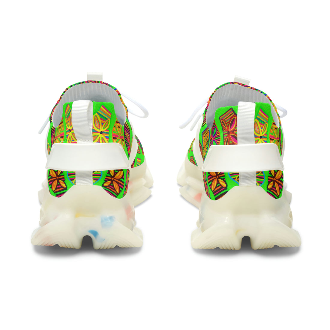 Neon Green Deco Print OTT Women's Mesh Knit Sneakers