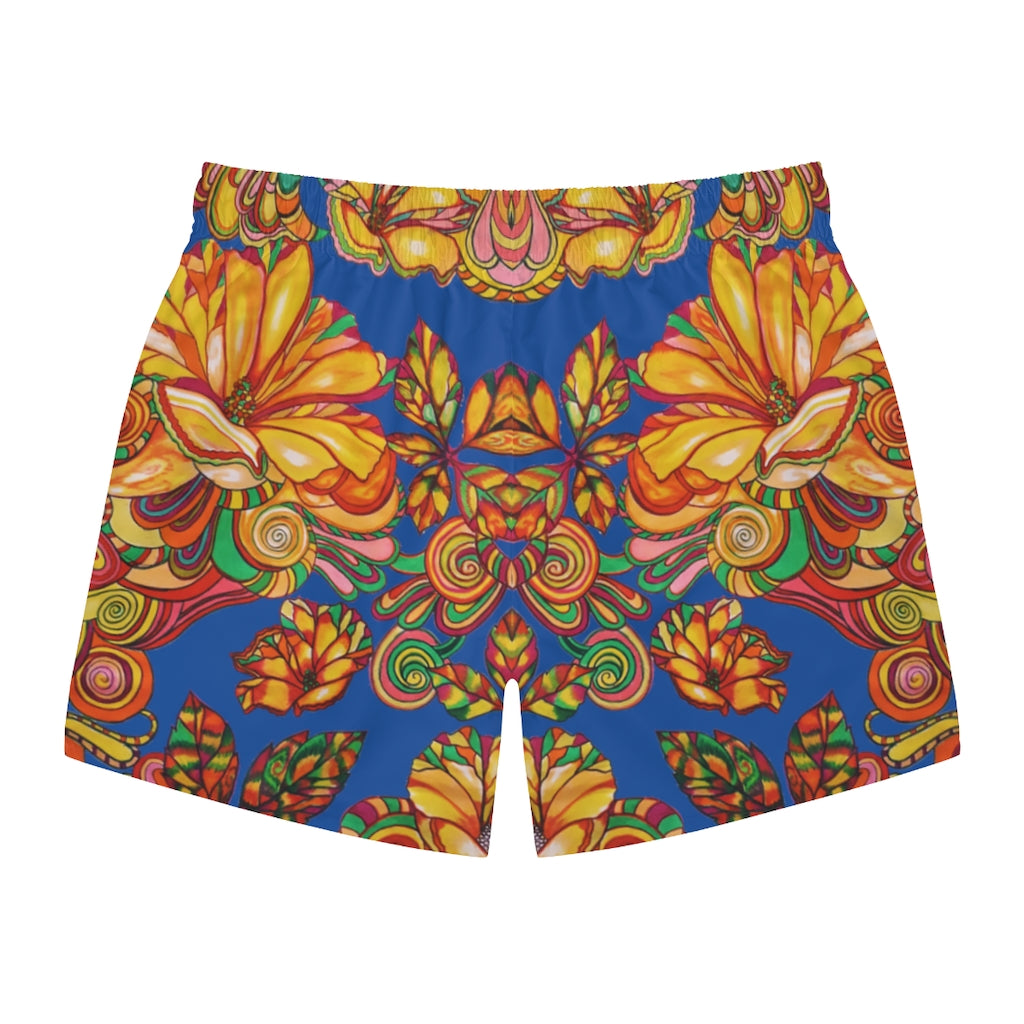 Artsy Floral Men's Blue Swimming Trunks