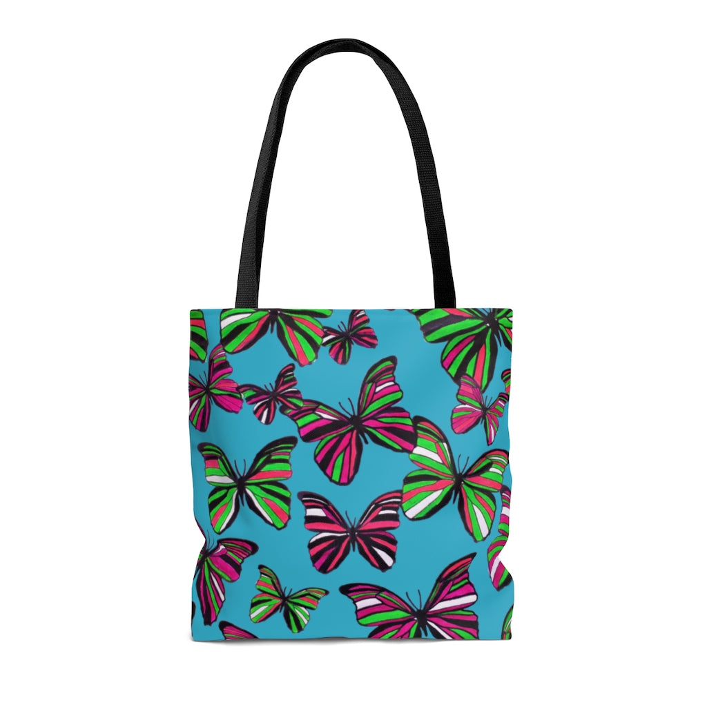 AOP Butterflies Aqua Tote Bag