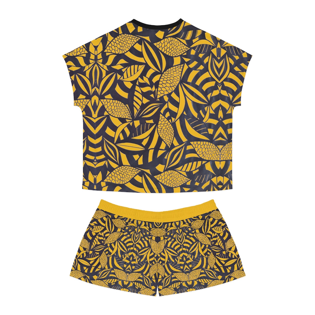 Yellow Tropical Minimalist Short Pajama Set (AOP)