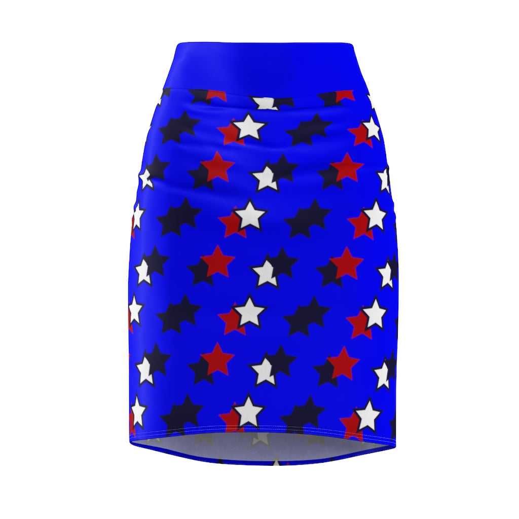 AOP Starry Electric Blue Pencil Skirt
