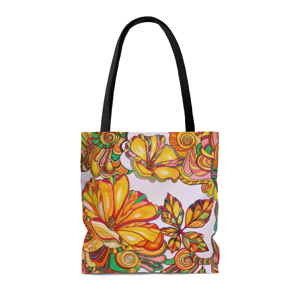 AOP Artsy Warm Florals Tote Bag