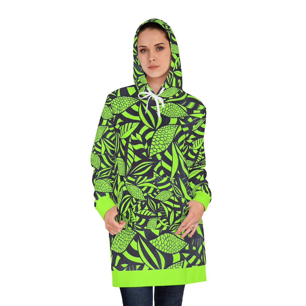Lime Tropical Minimalist Canary Hoodie Dress (AOP)