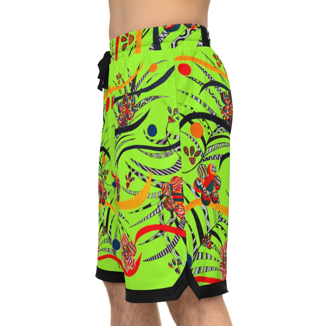 lime green floral & ropical print basketball shorts
