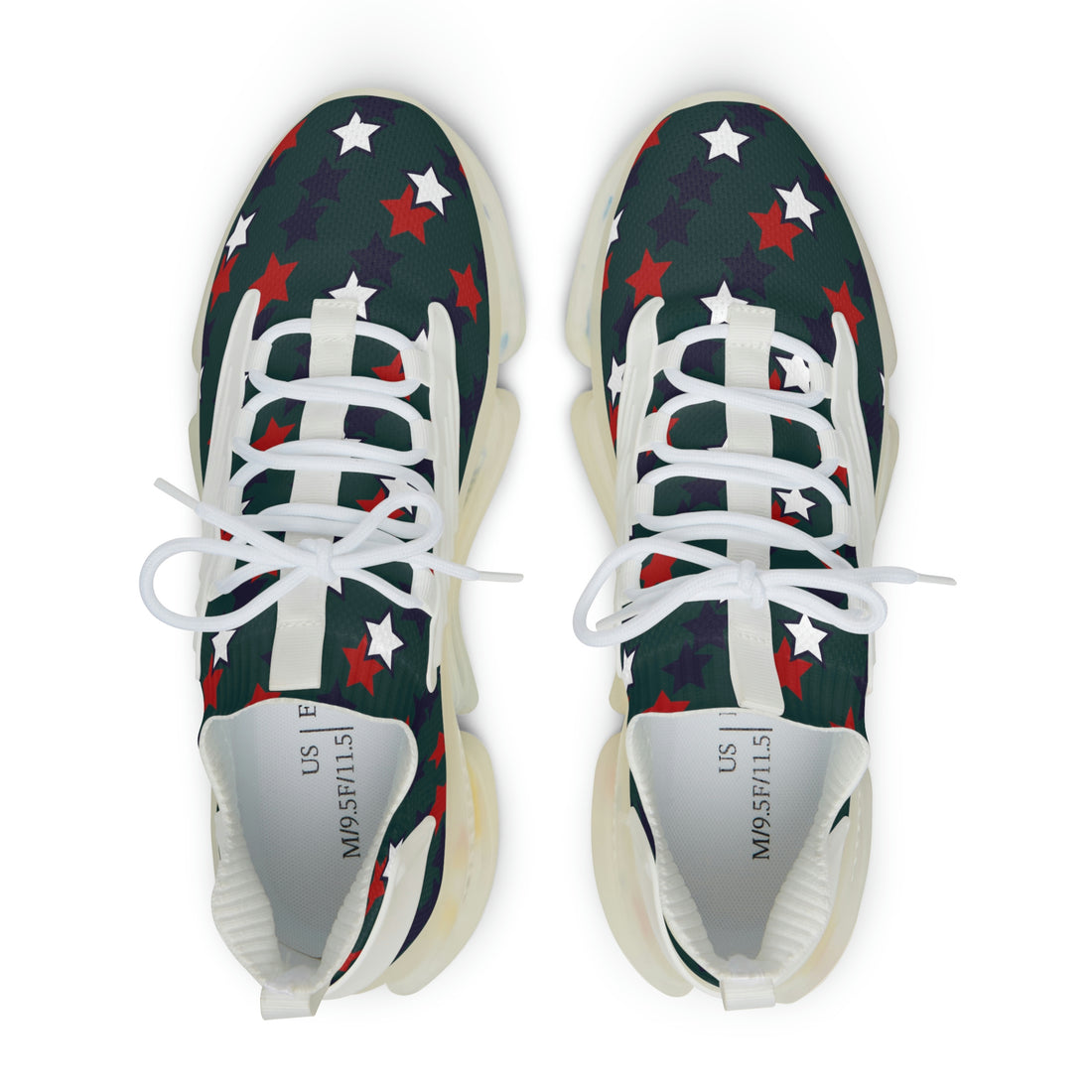 bottle green men's star print mesh knit sneakers