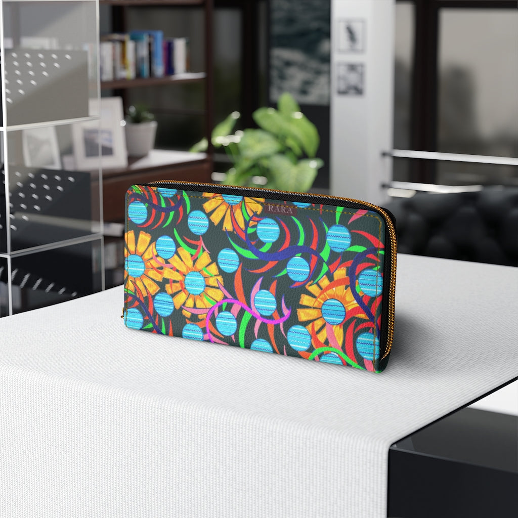 bottle green Sunflower print clutch wallet