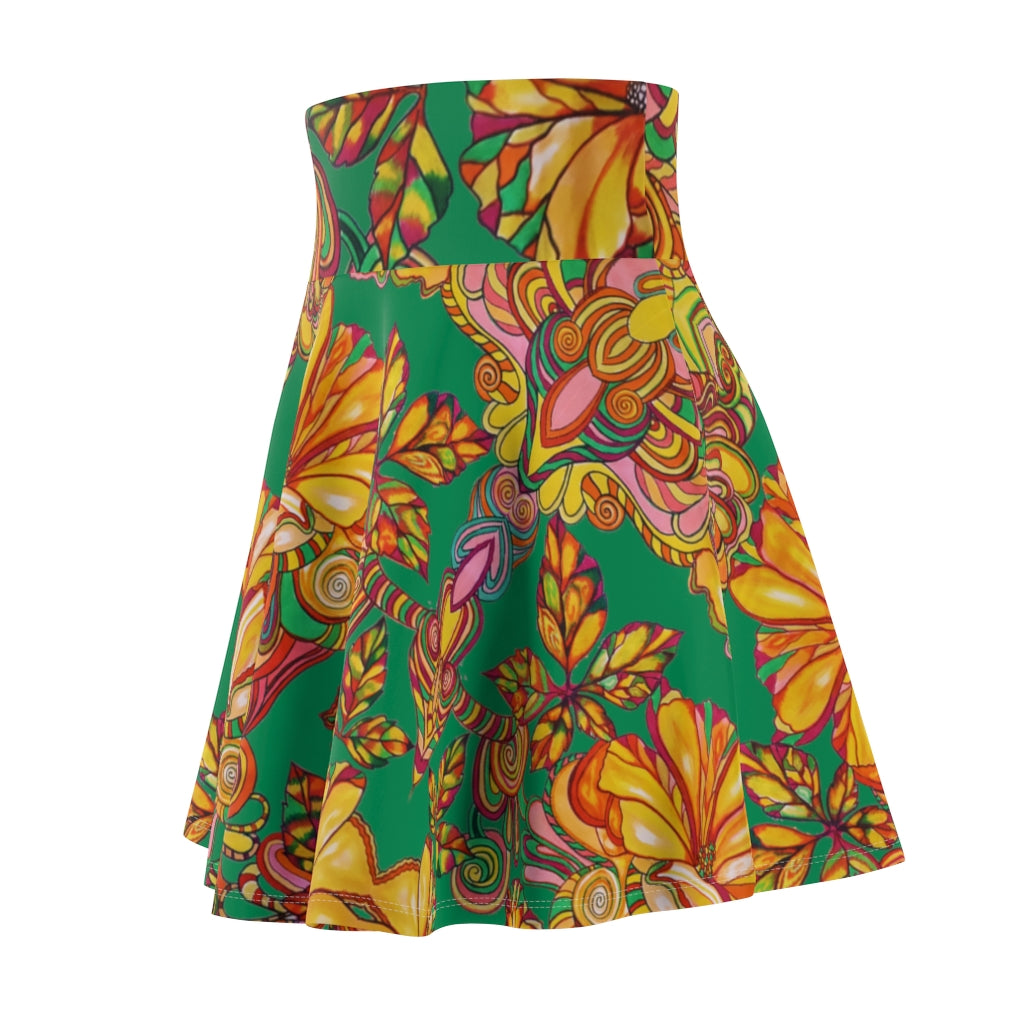 Artsy Floral Emerald Skater Skirt