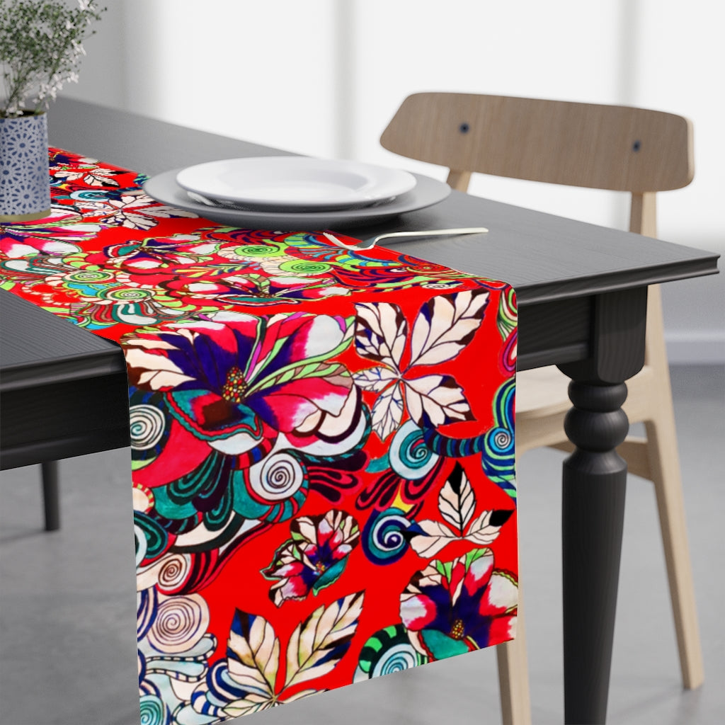 Artsy Floral Pop Red Table Runner